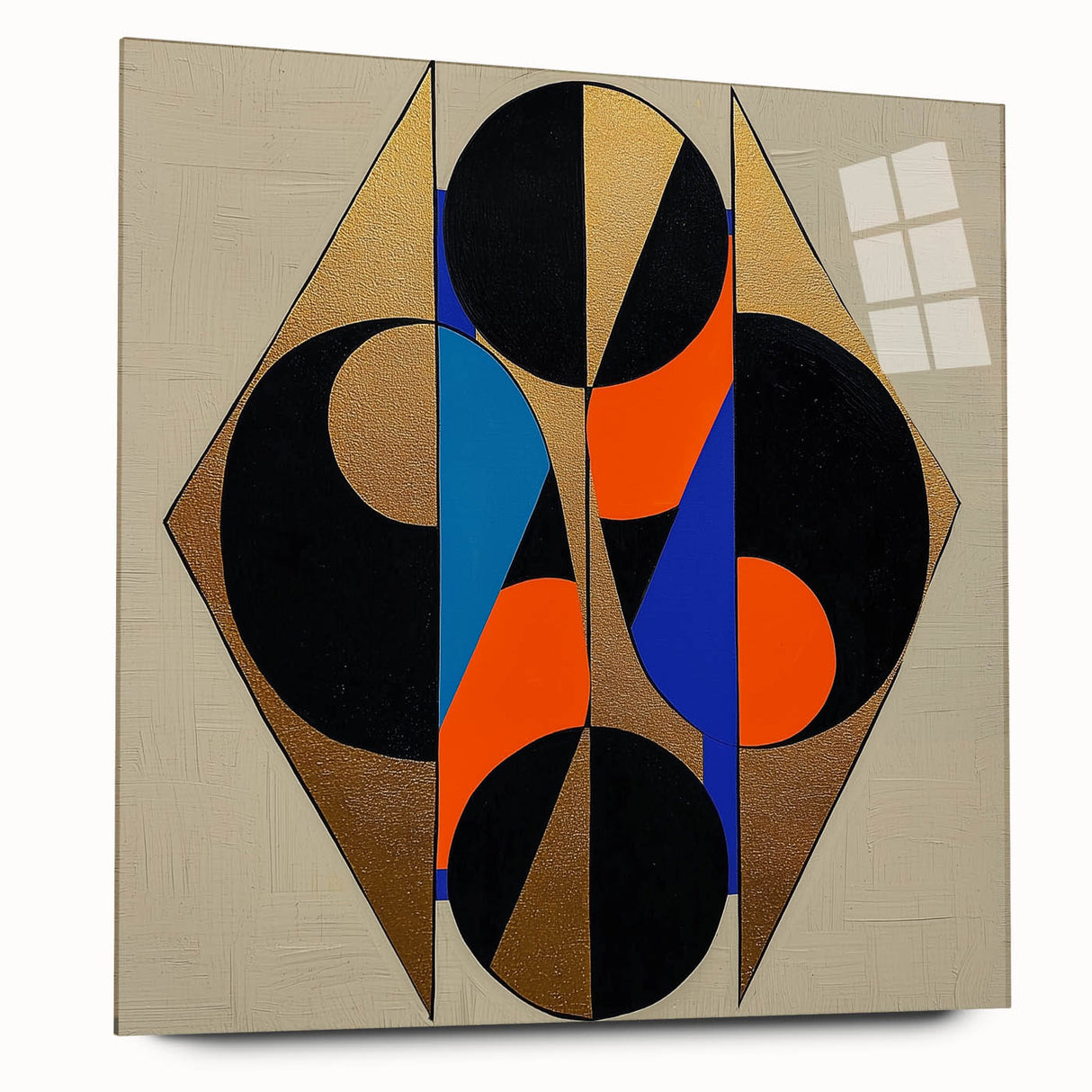 Abstract geometric acrylic glass design showcasing vibrant colors and sharp angles, viewed from the side. Perfect for modern home décor or artistic displays.