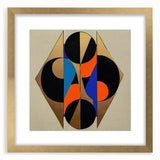 Abstract geometric frame in gold with a mat, showcasing a modern design suitable for home decor. The front view highlights intricate lines and shapes against a neutral background, perfect for stylish interiors.