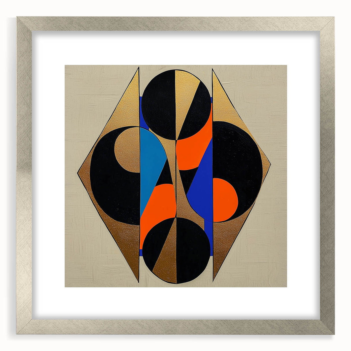 Abstract geometric silver frame showcasing a modern design with a mat, ideal for enhancing contemporary decor settings. Perfect for displaying artwork or photographs.