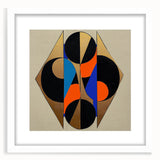 Abstract geometric frame in white matting, showcasing a modern design with sharp angles and vibrant colors, perfect for contemporary decor or art displays.