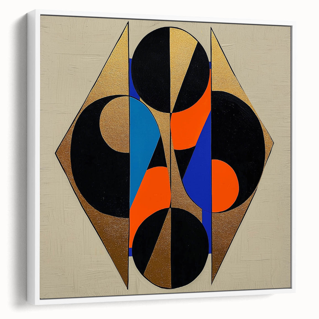 Abstract geometric framed canvas artwork showcasing a modern design in white tones, highlighting sharp angles and clean lines, perfect for contemporary decor.