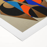 Abstract geometric rolled canvas artwork showcasing vibrant colors and intricate shapes, designed to enhance modern decor. Perfect for art enthusiasts and stylish interiors.