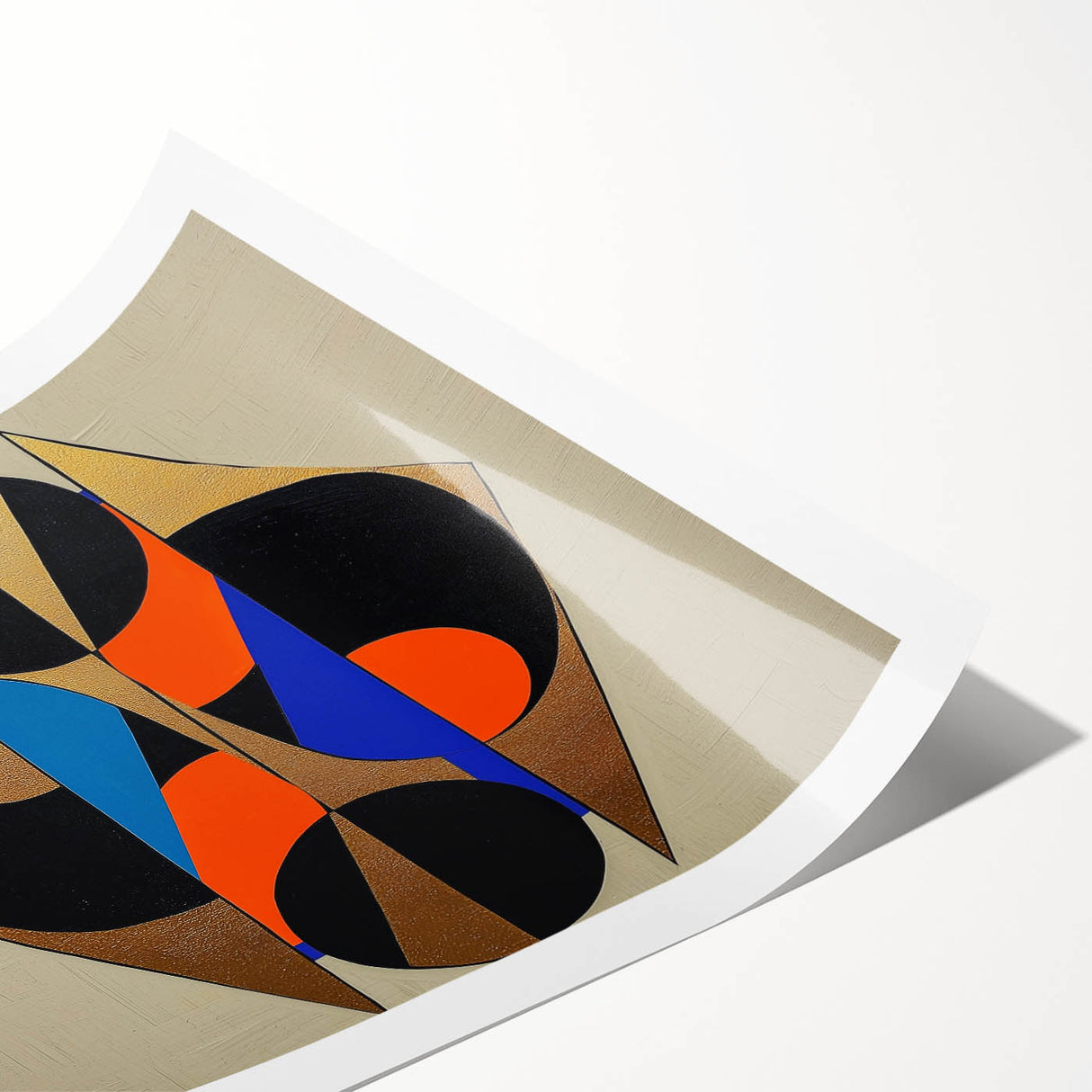 Abstract geometric rolled print showcasing vibrant colors and intricate patterns, ideal for modern decor. Packaged securely in a sturdy cardboard tube for safe shipping.