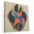 Abstract geometric stretched canvas artwork showcasing vibrant colors and unique shapes, ideal for modern home decor. Side view highlights its gallery-ready design and professional finish. Perfect for adding a contemporary touch to living spaces.