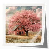 Extra large wall art featuring a row of quaint cottages in pastel colors on glossy photo paper, ideal for dining room decor.