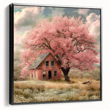Black and white framed canvas featuring vintage-style cottages in a landscape, ideal for bedroom wall decor.