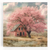 Black and white photograph of cottages in minimalist style on stretched canvas, suitable for kitchen wall art.