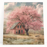 Black and white photograph of quaint cottages on stretched canvas, ideal for kitchen wall art or bedroom decor.