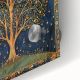 Close-up of vibrant acrylic wall art featuring a floral and botanical design with colorful flowers and green leaves against a bright background, perfect for home decor.