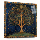 Acrylic glass wall art showcasing a vibrant floral and botanical design, featuring intricate flower and leaf patterns in bright colors, perfect for home decor.