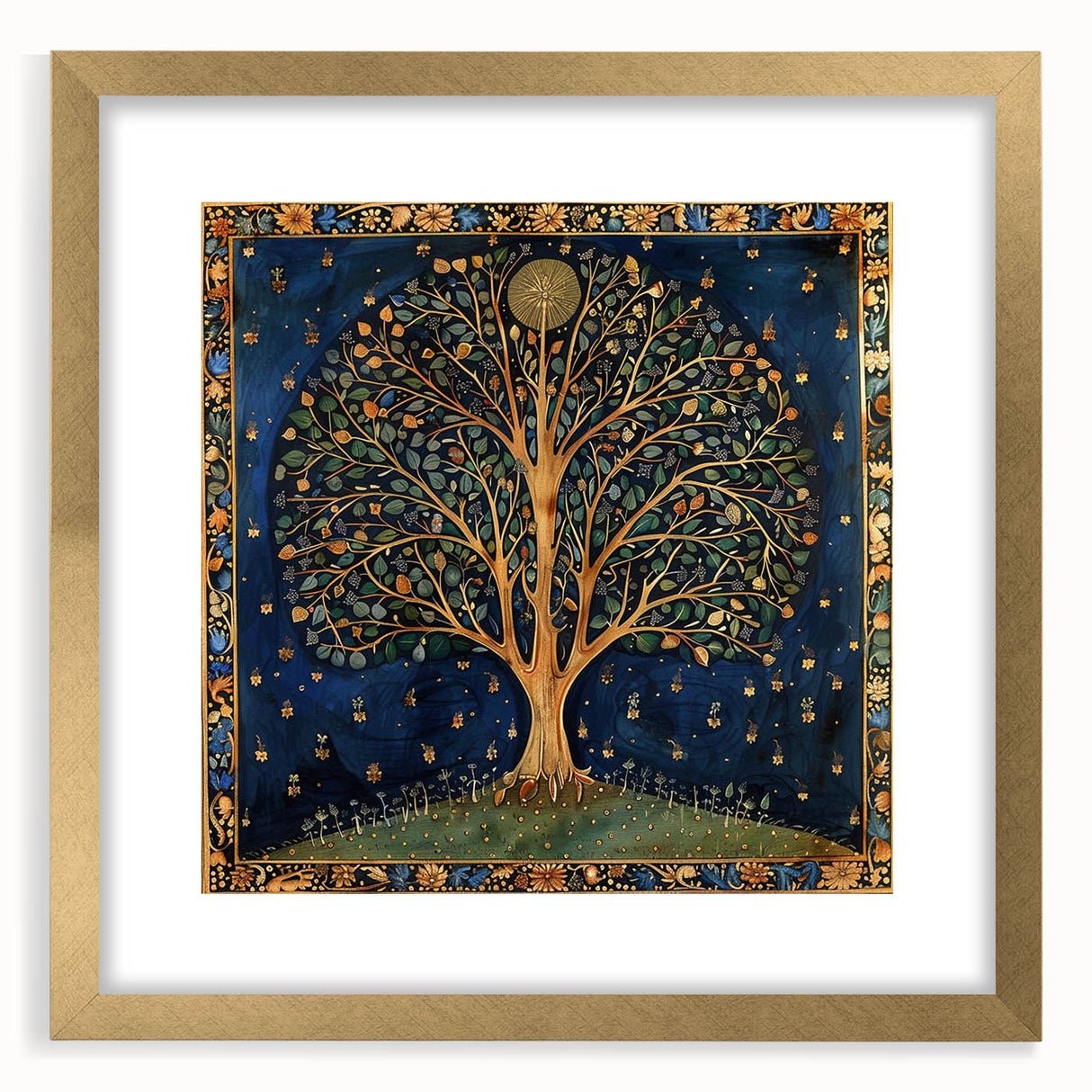 Elegant wall art featuring a floral and botanical design in a gold frame, showcasing vibrant colors and intricate details. Perfect for home decor and modern aesthetics.