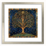 Framed wall art showcasing a vibrant floral and botanical design with intricate leaves, set in a stylish silver frame, perfect for home decor.