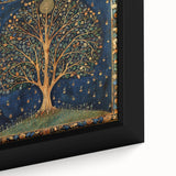 Framed canvas wall art featuring a vibrant design of colorful flowers and botanical leaves, showcasing intricate details and textures in a contemporary home setting. Ideal for adding a touch of nature-inspired elegance to interior decor.