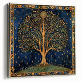 Framed canvas wall art showcasing an elegant design of flowers and leaves in vibrant colors, featuring a silver frame and side view perspective, perfect for home decor.