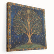 Stretched canvas wall art showcasing a vibrant design of flowers and botanical leaves, featuring rich colors and intricate details, ideal for home decor.