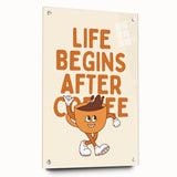 Large abstract wall art on acrylic glass depicting various foods and drinks in vibrant colors, ideal for dining room decor.