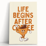 Large black and white stretched canvas depicting assorted kitchen utensils, ideal for kitchen wall art.