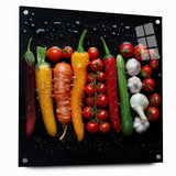 Acrylic print of colorful fruits in abstract style, suitable for dining room decor.