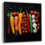 Black and white framed canvas depicting a vintage poster-style fruit arrangement, ideal for bedroom wall art.