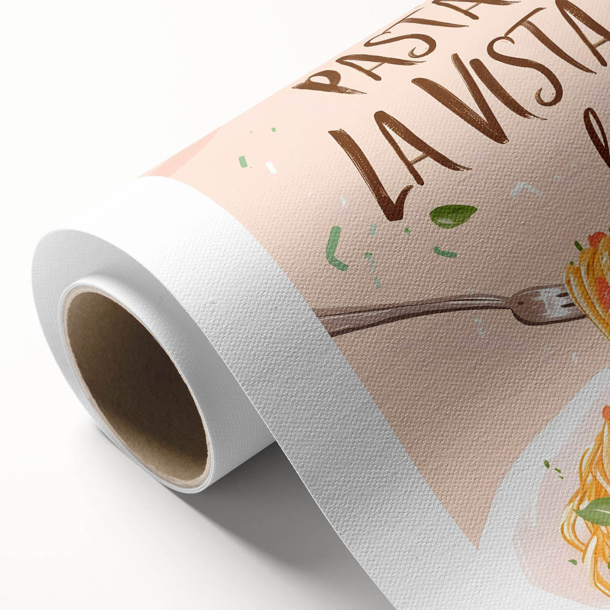 Art Deco style poster featuring colorful fruit illustrations on rolled canvas.