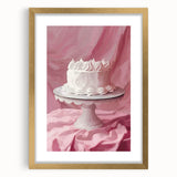 Extra large abstract art print featuring assorted pastries in muted earth tones, framed in gold, ideal for living room decor.