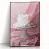 Mid-century modernist art depicting assorted pastries in muted pastel tones on a framed acrylic print.