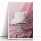 Modern art wall decor featuring an array of pastries in soft pastel tones on a white acrylic framed poster.
