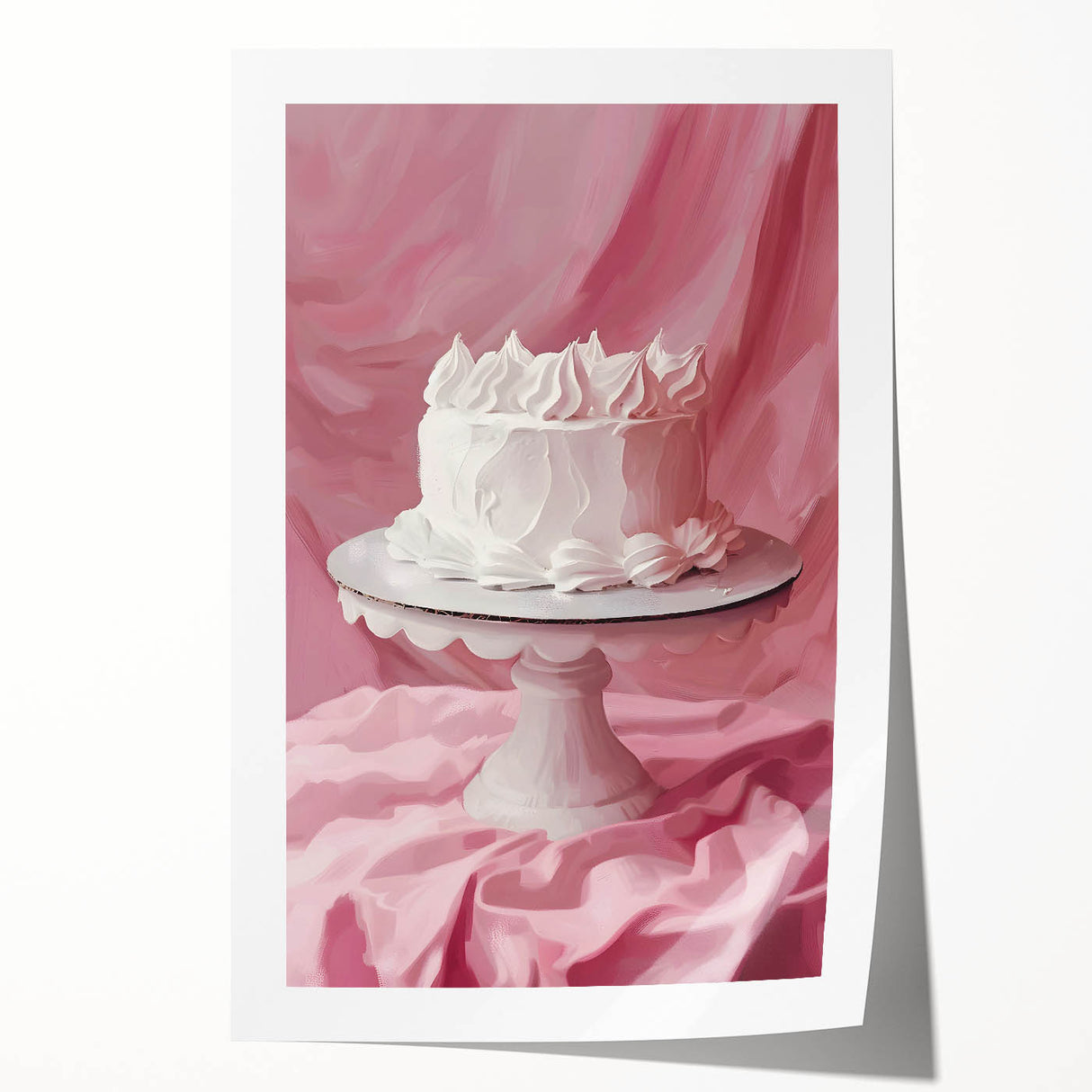 Assorted pastries print on rolled canvas, in soft watercolor tones, ideal for art wall dining room.