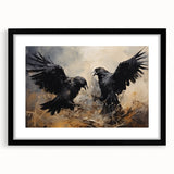 Ravens in Battle Halloween Wall Art - Gothic Oil Painting Decor