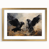 Ravens in Battle Halloween Wall Art - Gothic Oil Painting Decor
