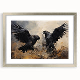 Ravens in Battle Halloween Wall Art - Gothic Oil Painting Decor