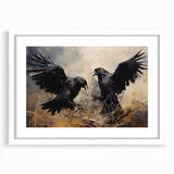 Ravens in Battle Halloween Wall Art - Gothic Oil Painting Decor