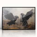 Ravens in Battle Halloween Wall Art - Gothic Oil Painting Decor