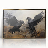 Ravens in Battle Halloween Wall Art - Gothic Oil Painting Decor