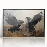 Ravens in Battle Halloween Wall Art - Gothic Oil Painting Decor