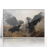 Ravens in Battle Halloween Wall Art - Gothic Oil Painting Decor