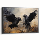 Ravens in Battle Halloween Wall Art - Gothic Oil Painting Decor