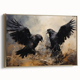 Ravens in Battle Halloween Wall Art - Gothic Oil Painting Decor