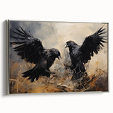 Ravens in Battle Halloween Wall Art - Gothic Oil Painting Decor