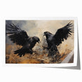 Ravens in Battle Halloween Wall Art - Gothic Oil Painting Decor