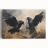 Ravens in Battle Halloween Wall Art - Gothic Oil Painting Decor