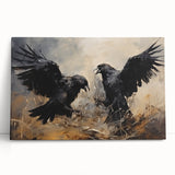 Ravens in Battle Halloween Wall Art - Gothic Oil Painting Decor