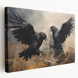 Ravens in Battle Halloween Wall Art - Gothic Oil Painting Decor