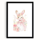 Floral Princess Bunny Girls Room Wall Art – Nursery Print