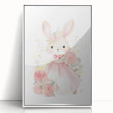 Floral Princess Bunny Girls Room Wall Art – Nursery Print