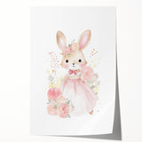 Floral Princess Bunny Girls Room Wall Art – Nursery Print