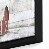 Framed canvas close-up showcasing a vibrant landscape barn design, featuring rich colors and intricate details, perfect for rustic home decor. Ideal for enhancing any living space with a touch of countryside charm.