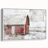 Framed canvas wall art showcasing a serene landscape of a barn in a picturesque setting, featuring soft colors and detailed textures, ideal for home decor.