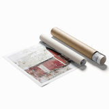 Landscape barn wall art print featuring a rustic barn set against a vibrant sunset, rolled for easy shipping and display. Perfect for farmhouse decor enthusiasts.