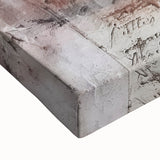 Close-up of a stretched canvas wall art depicting a serene landscape with a rustic barn, showcasing vibrant colors and fine details, perfect for home decor.